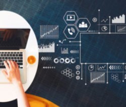 Marketing concept with person using a laptop