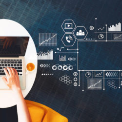 Marketing concept with person using a laptop