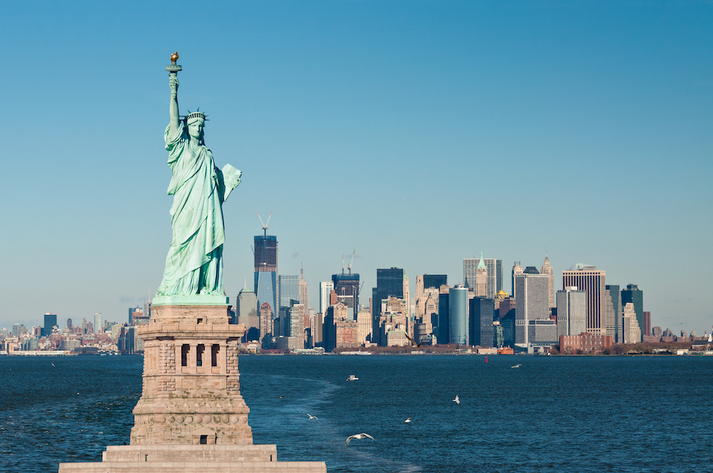 The statue of liberty against the New York City skyline