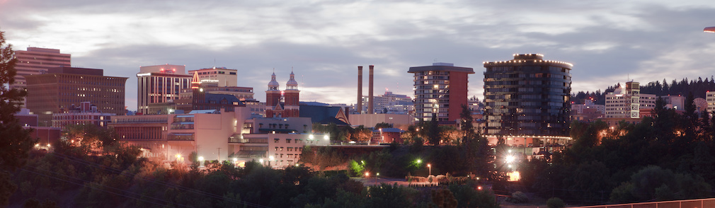 Panoramic View Spokane Washington Downtown City Skyline Sunrise