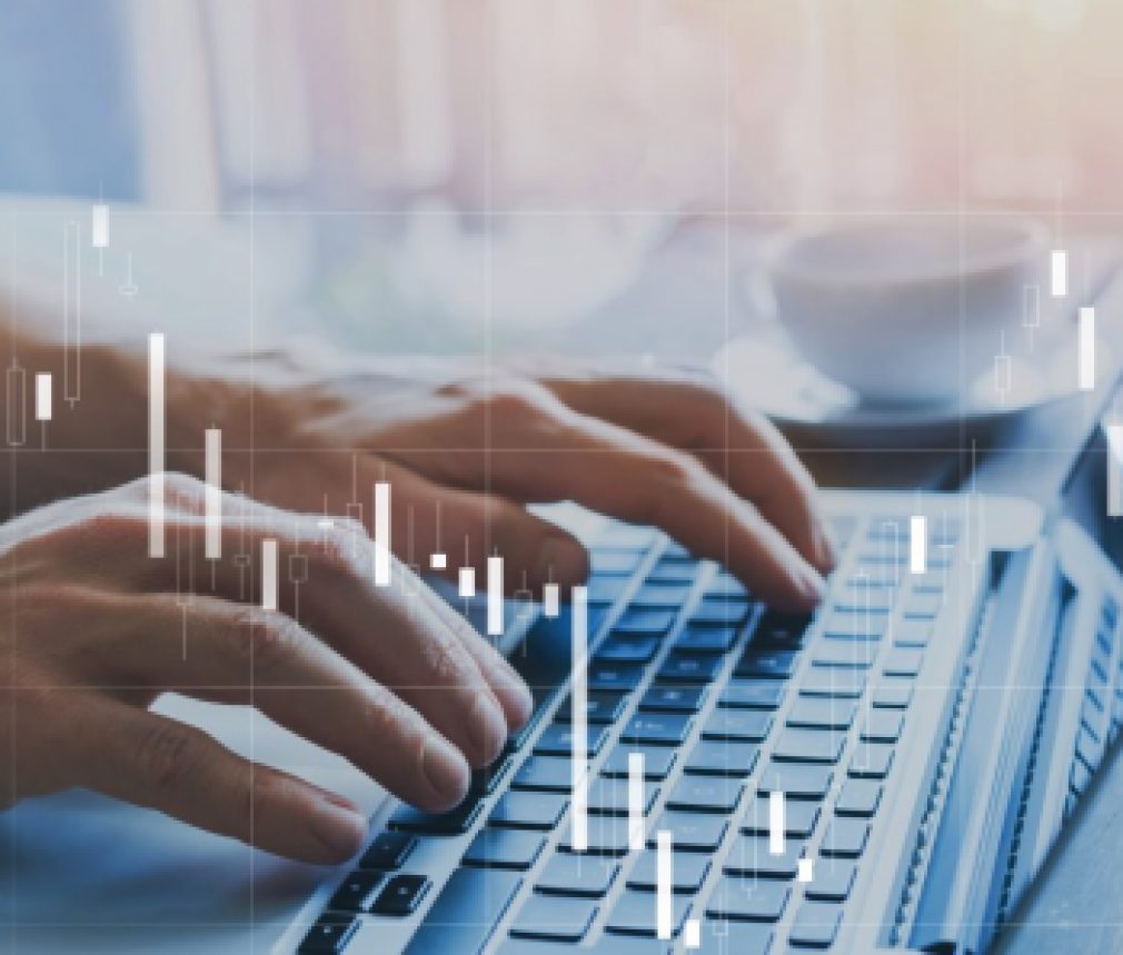 fintech and financial business analytics concept, candlestick chart about finance and trading quotations, KPI statistics