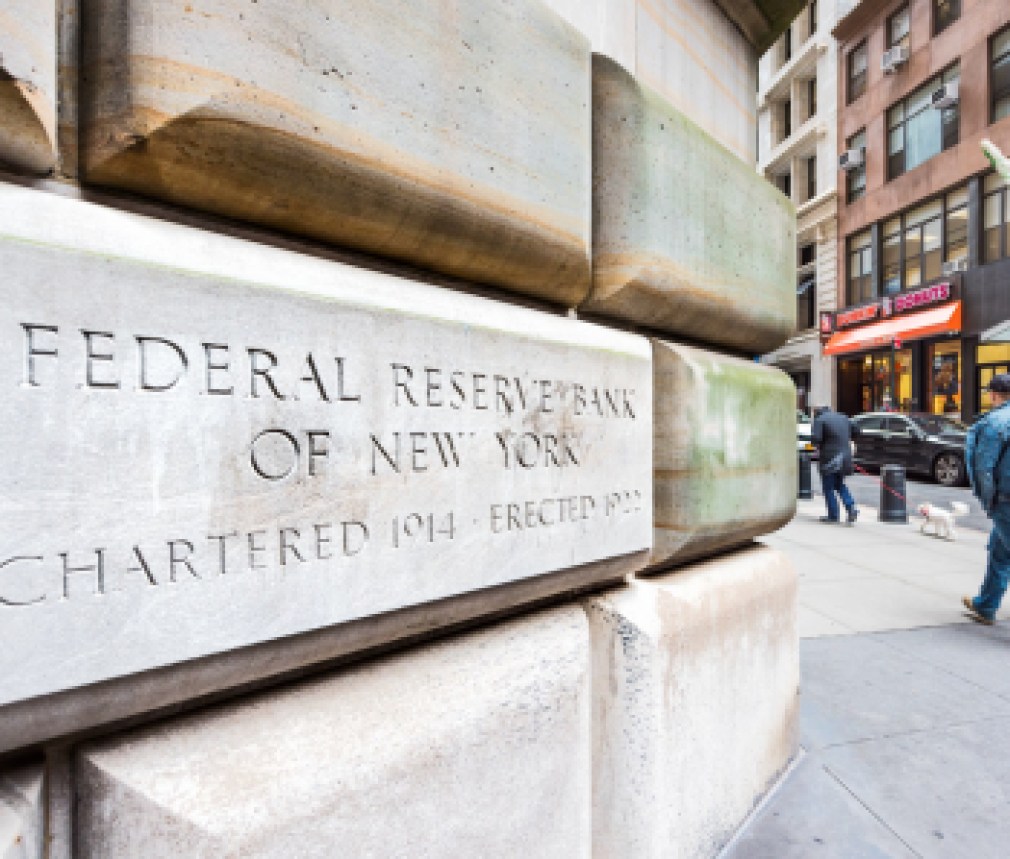 New York City, USA - October 30, 2017: Federal Reserve Bank sign closeup in downtown lower financial district Manhattan NYC