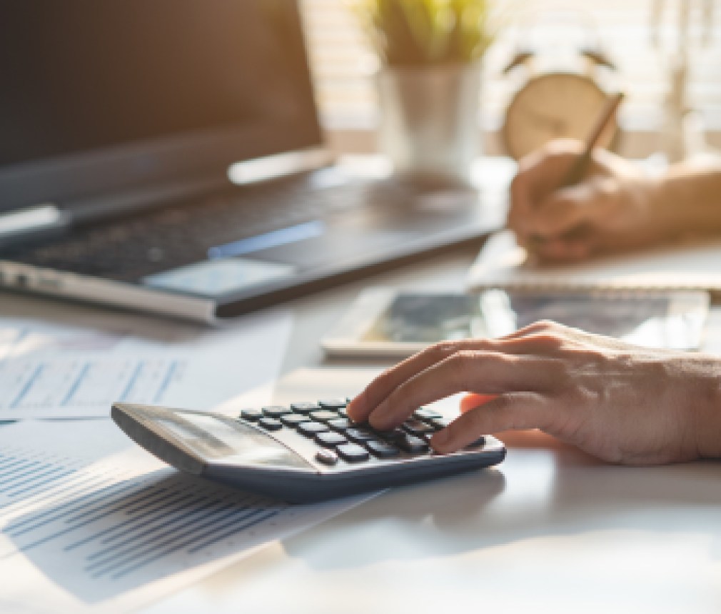 Tax deduction planning concept. Businessman calculating business balance prepare tax reduction.