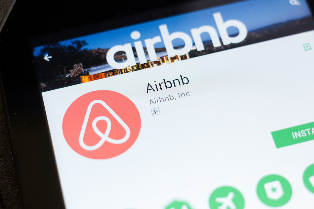 Ryazan, Russia - June 24, 2018: Airbnb mobile app on the display of tablet PC.