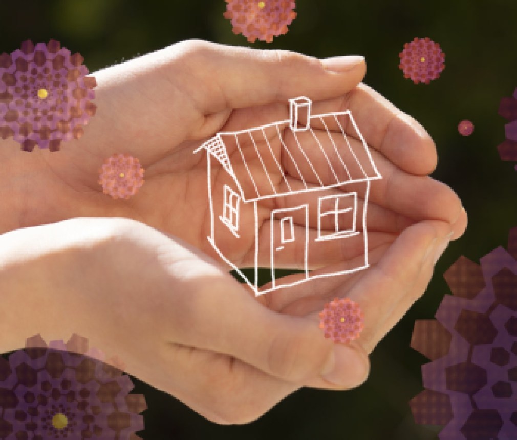 Unser Haus. Covid-19. Familie schützen. Haus schützen. Pass auf das Haus auf. Pass auf dich auf. Pass auf Kinder auf. Pass auf Familie auf. Bleib zu Hause. Bleib Gesund.