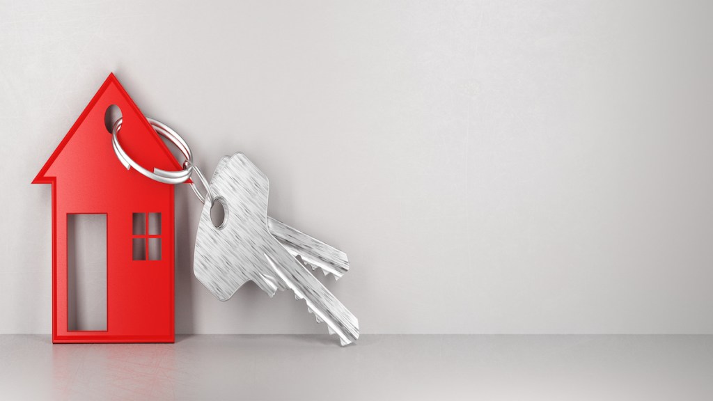 Key house, banner, new home, 3d render illustration