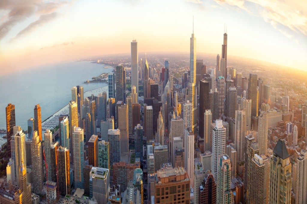 Chicago panorama at sunset