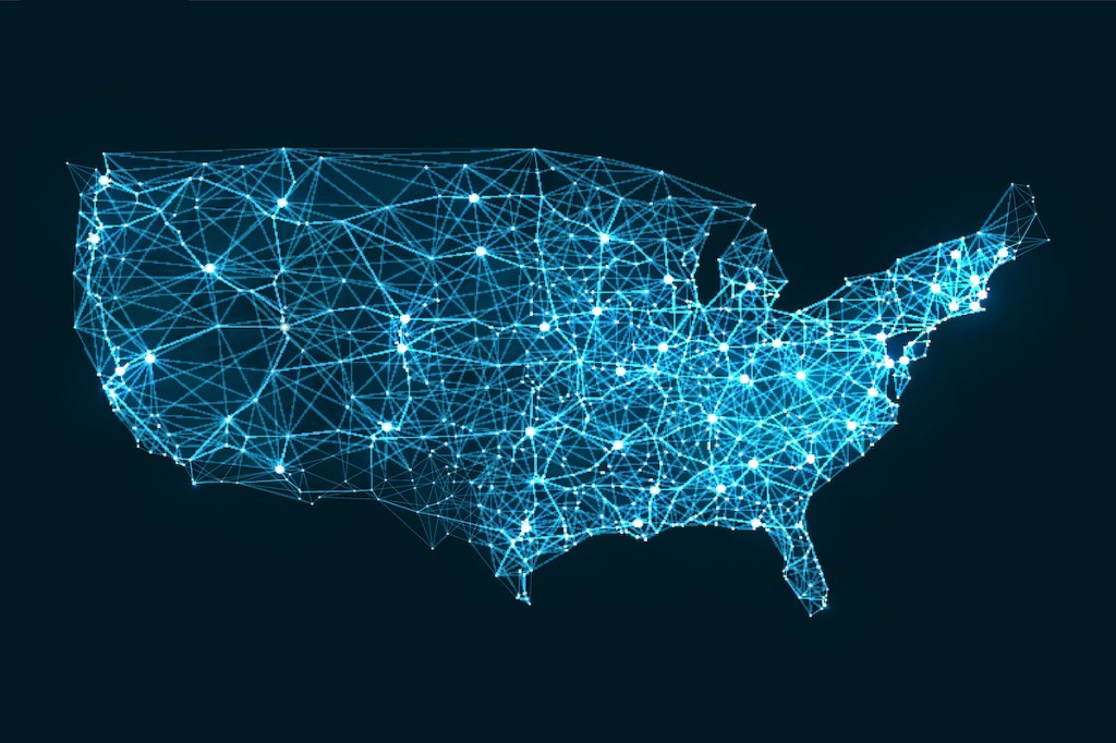 Abstract telecommunication network map - USA