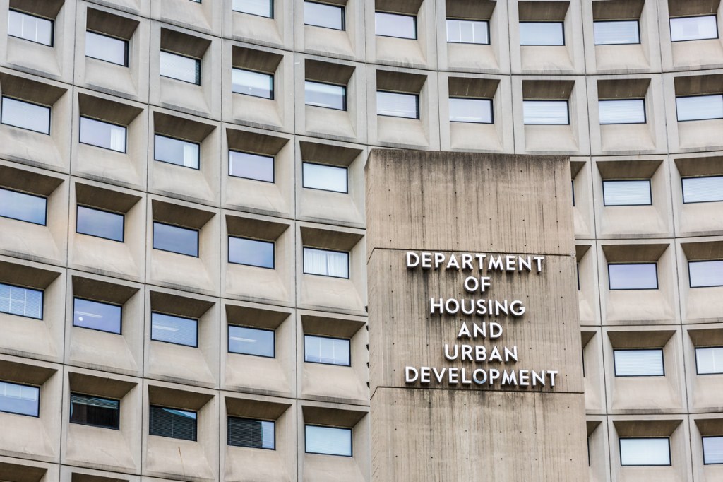 Washington DC, USA - July 3, 2017: Department of Housing and Urban Development in downtown with closeup of sign and building windows