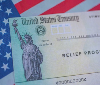 Washington, DC, USA - March, 16, 2020: Stimulus check relief program concept.