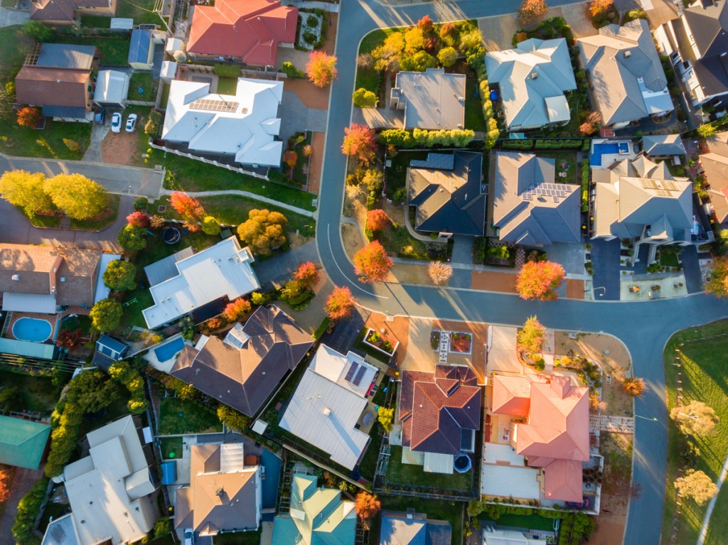 Aerial view of a typical suburb in Australia