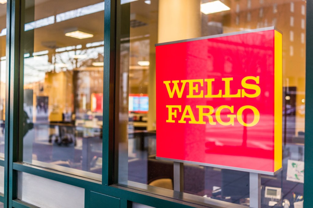 Washington DC, USA - March 4, 2017: Wells Fargo bank entrance with sign