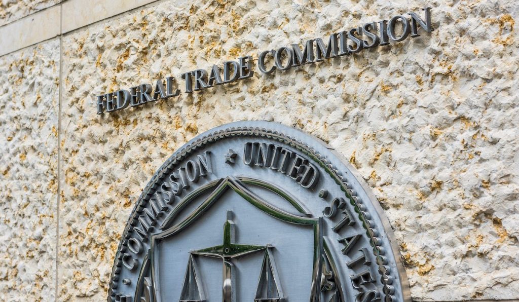 Washington DC, USA - July 3, 2017: Federal Trade Commission seal, sign and logo in downtown