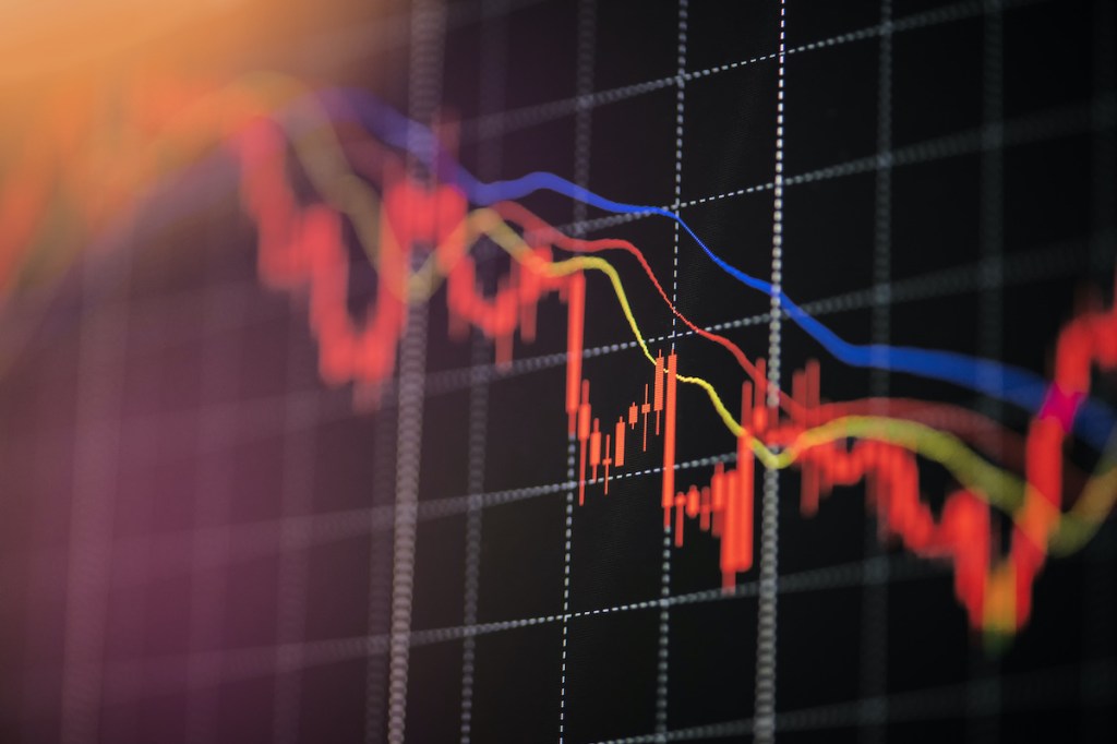Stock crash market exchange loss trading graph analysis investment indicator business graph charts of financial digital background down stock crisis red price in down trend chart fall /