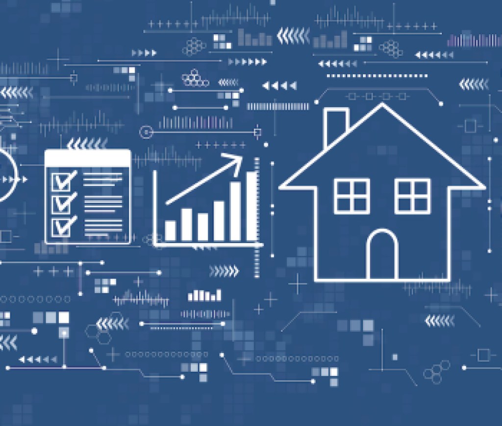 Real estate theme with woman using a laptop