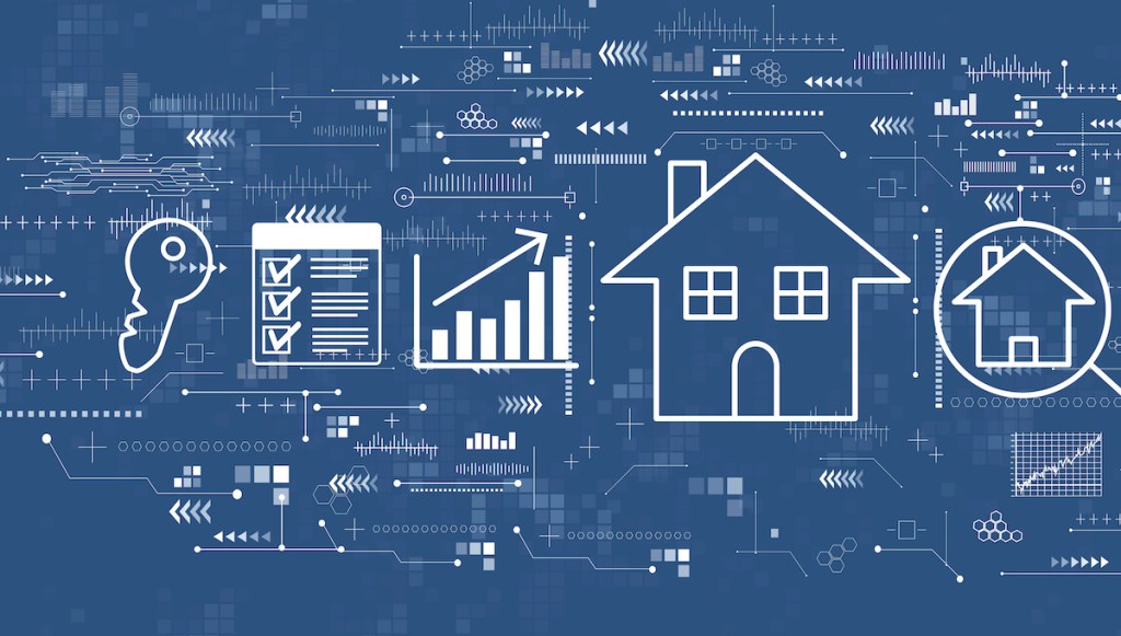 Real estate theme with woman using a laptop