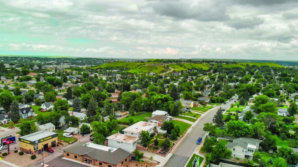 RAPID CITY, SD -JULY 2019: Arial view of Rapid City on a cloudy