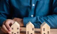 Man with wooden houses