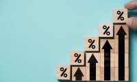 blocks with rising arrows and percentages graph chart