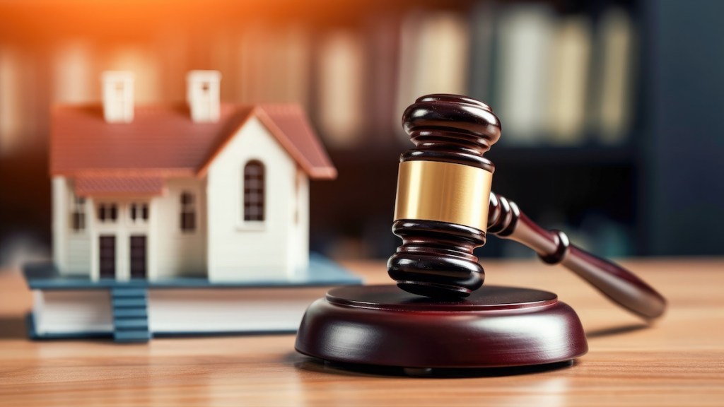 Judge auction and real estate concept. Law hammer and house model. Real estate law. Taxes and profits invested in real estate and home purchase. Generative AI.