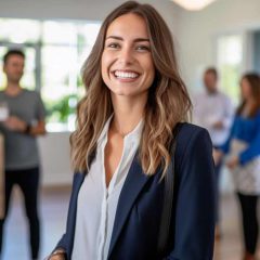 Loan officer smiling at an open house