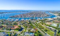 birds-eye view of high income single family home neighborhood near the coast