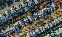 top down view of middle income single-family home northwest neighborhood