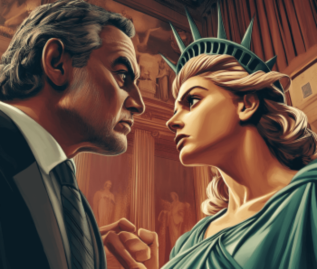jameskleimann_a_lawyer_and_lady_liberty_staring_at_one_anothe_ab6d4dfa-eca4-4dcc-9eff-a7e46d3f3107_2-min