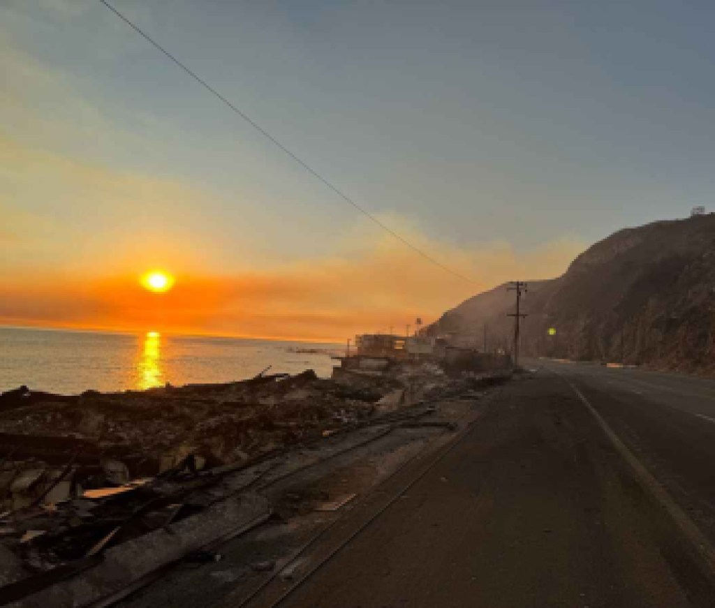 LA fires ocean highway view
