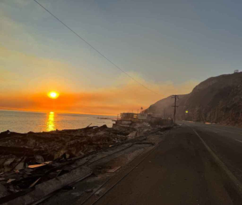 LA fires ocean highway view