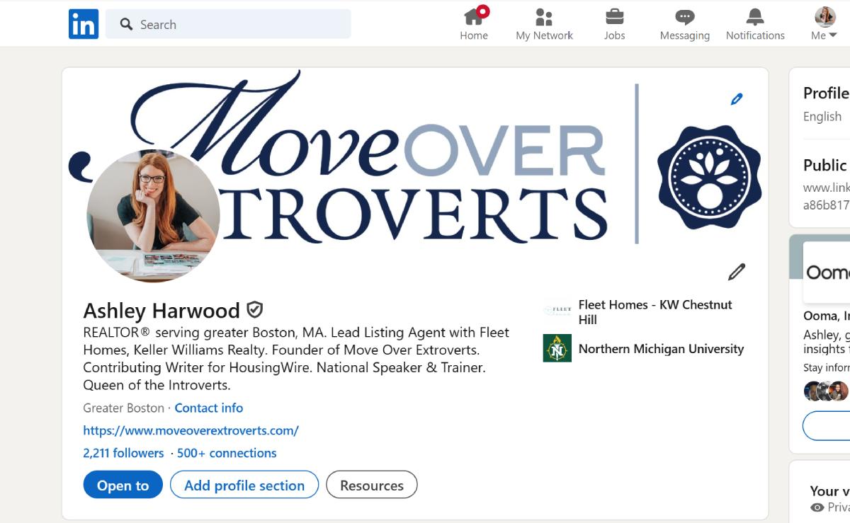 LinkedIn profile page for Ashley Harwood.