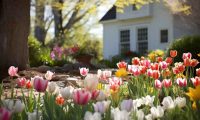 House with spring flowers