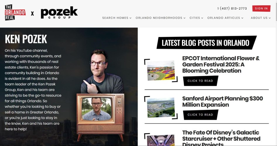 Screenshot of Ken Pozek's webpage.