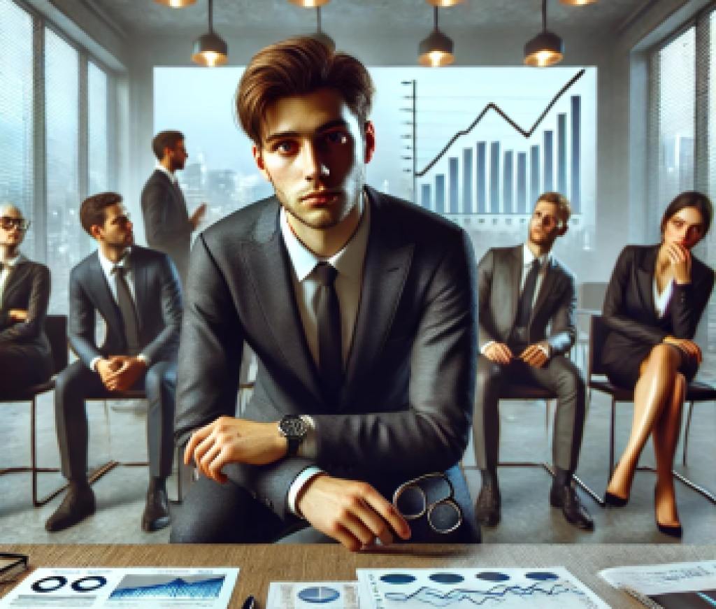 DALL·E 2025-04-17 12.46.00 - A realistic photo of a group of real estate investors in a modern office setting. The investors are dressed in business attire and display low confide