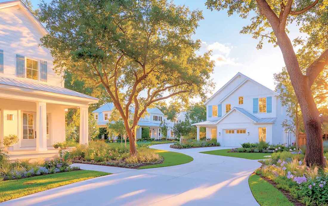 Summer houses on winding street