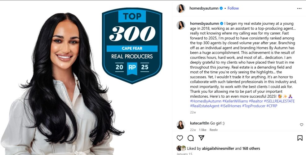 Instagram post of an agent sharing her successes.