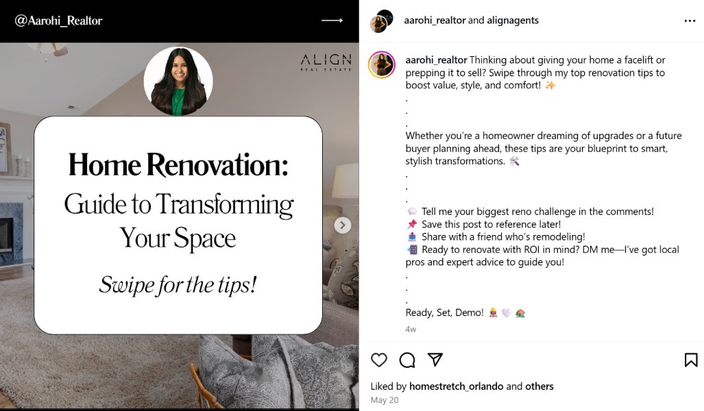 Instagram post with home renovation tips.