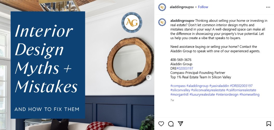 Instagram post of interior design myths and mistakes.