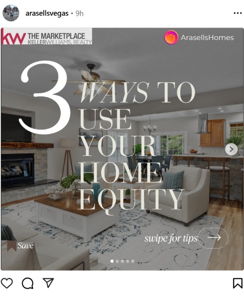 Instagram post with recommendations of how to use equity in your home.