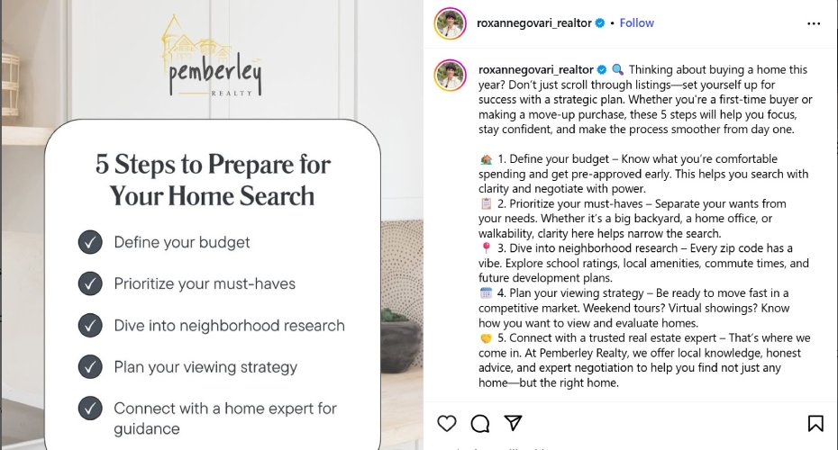 Instagram post with advice for first-time buyers.