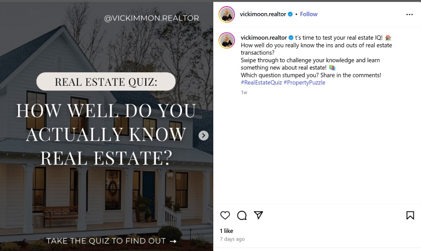 Instagram post of a real estate quiz.