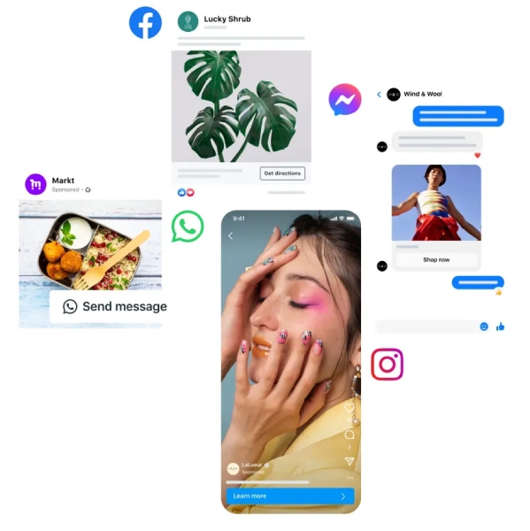 Examples of Meta ads on Facebook and Instagram.