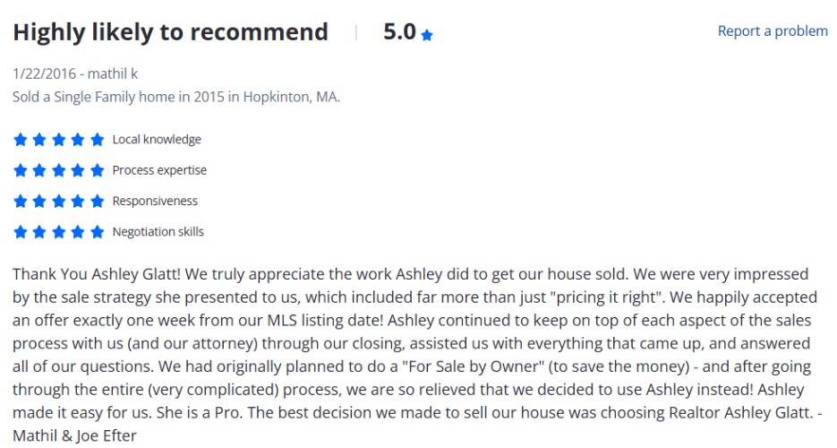 client review from my Zillow page