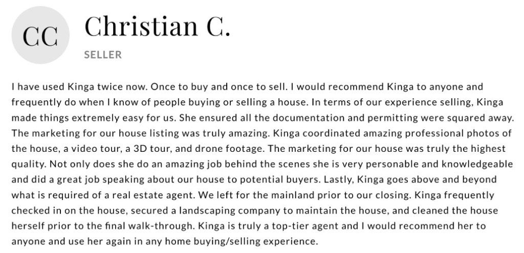 Review from Kinga Mills' website.