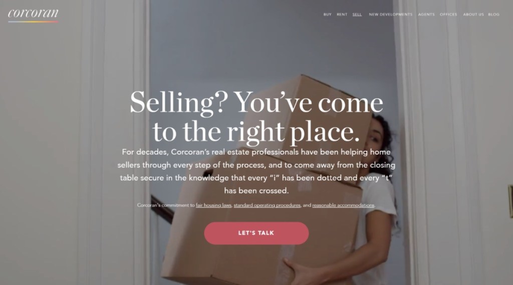 Home valuation landing page screenshot from Corcoran