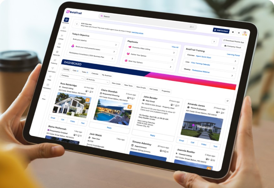 BoldTrail BackOffice user interface displayed on tablet.
