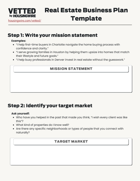Page one sample of the Vetted business plan template.
