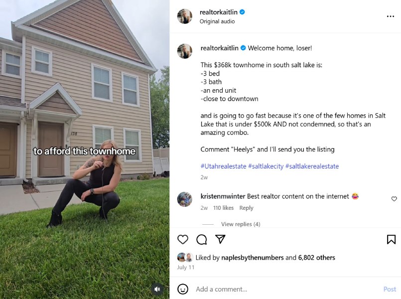 Instagram post showcasing a listing by @realtorkaitlin