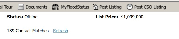Screenshot of matches for a particular property listing from MLSpin.